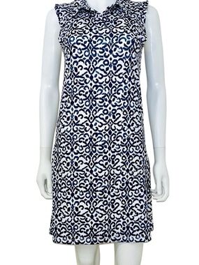 Gottex Black & White Sleeveless Collared Shift Dress